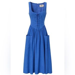 FASHION BRAND COMPANY FARM CHORES MIDI DRESS FRENCH BLUE LINEN